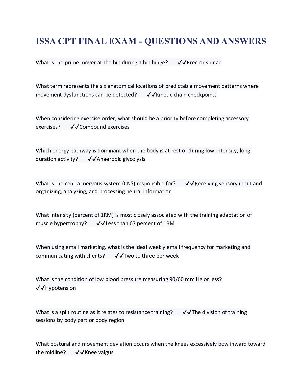 Preview image for ISSA CPT FINAL EXAM - QUESTIONS AND ANSWERS